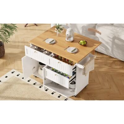 Merax Îlot De Cuisine - Blanc - Design Scandinave - Rangement Multifonction - Roulettes - Publicité Merax Îlot De Cuisine - Blanc - Design Scandinave - Rangement Multifonction - Roulettes - Publicité