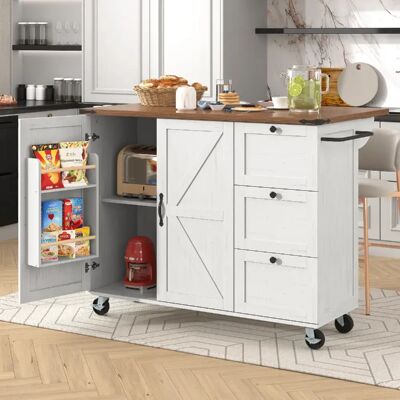 Merax Îlot De Cuisine - Plan Extensible - Beige - 2 Portes, 3 Tiroirs - Publicité Merax Îlot De Cuisine - Plan Extensible - Beige - 2 Portes, 3 Tiroirs - Publicité