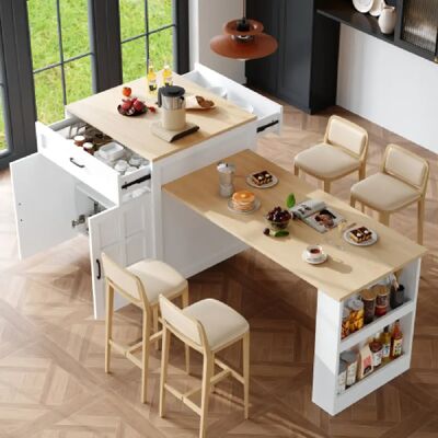 Merax Îlot Central Cuisine-table Extensible Avec Rangement-pour 2 à 6 Personnes-desserte-blanc - Publicité Merax Îlot Central Cuisine-table Extensible Avec Rangement-pour 2 à 6 Personnes-desserte-blanc - Publicité