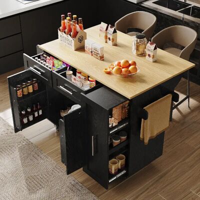 Merax Îlot De Cuisine - Noir - Multifonction - Rangement Extensible - Publicité Merax Îlot De Cuisine - Noir - Multifonction - Rangement Extensible - Publicité