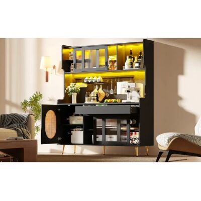 Merax Buffet De Cuisine-meuble De Cuisine-avec Bande Lumineuse LED-en Verre Cannelé-noir - Publicité Merax Buffet De Cuisine-meuble De Cuisine-avec Bande Lumineuse LED-en Verre Cannelé-noir - Publicité
