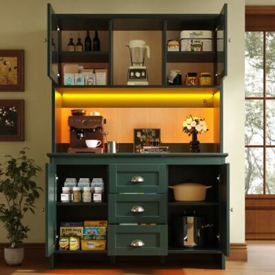 Merax Buffet De Cuisine LED-Musical-buffet-meublesavec Portes En Verre Marron - Vert - Publicité Merax Buffet De Cuisine LED-Musical-buffet-meublesavec Portes En Verre Marron - Vert - Publicité