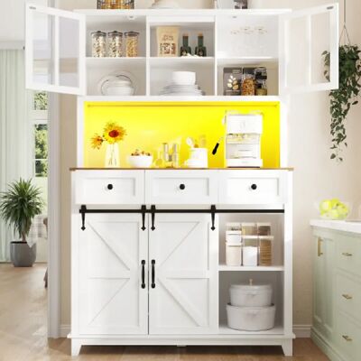 Merax Buffet De Cuisine LED-Musical - Rustique Moderne -sécurité Anti-basculement-blanc - Publicité Merax Buffet De Cuisine LED-Musical - Rustique Moderne -sécurité Anti-basculement-blanc - Publicité