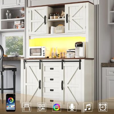 Merax Buffet De Cuisine LED Musicale-meubles De Cuisine Avec Portes Coulissantes-Blanc - Publicité Merax Buffet De Cuisine LED Musicale-meubles De Cuisine Avec Portes Coulissantes-Blanc - Publicité
