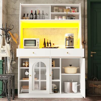 Merax Buffet De Cuisine LED-Musical-Buffet Avec Étagères Réglables-Meuble Haut-Blanc - Publicité Merax Buffet De Cuisine LED-Musical-Buffet Avec Étagères Réglables-Meuble Haut-Blanc - Publicité