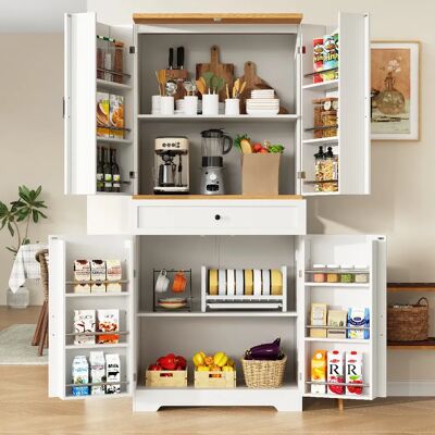 Merax Buffet De Cuisine - Meuble De Rangement Pour Snacks-en Mdf-blanc Et Naturel - Publicité Merax Buffet De Cuisine - Meuble De Rangement Pour Snacks-en Mdf-blanc Et Naturel - Publicité