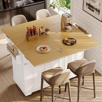 Merax Îlot De Cuisine Extensible-rangement Intelligent Avec Roulettes-cuisine Et Séjour-Blanc - Publicité Merax Îlot De Cuisine Extensible-rangement Intelligent Avec Roulettes-cuisine Et Séjour-Blanc - Publicité
