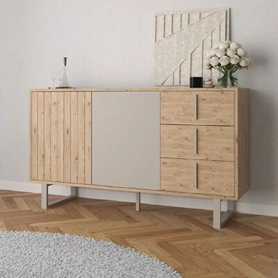Mes Buffet 2 portes 3 tiroirs 140x40x80 cm effet chêne et crème - JUNGA - Publicité Mes Buffet 2 portes 3 tiroirs 140x40x80 cm effet chêne et crème - JUNGA - Publicité