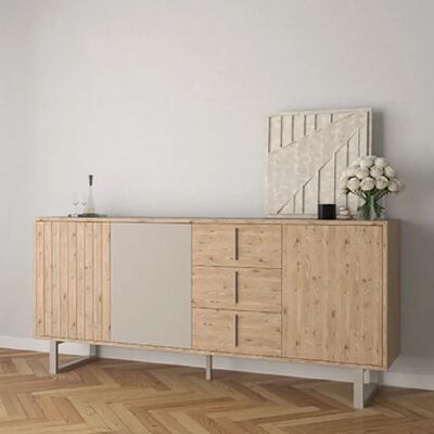 Mes Buffet 3 portes 3 tiroirs 180x40x80 cm effet chêne et crème - JUNGA - Publicité Mes Buffet 3 portes 3 tiroirs 180x40x80 cm effet chêne et crème - JUNGA - Publicité