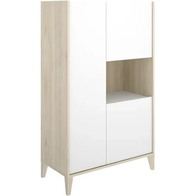 Pegane Buffet meuble de rangement à 3 portes et 1 niche, coloris naturel/blanc - Publicité Pegane Buffet meuble de rangement à 3 portes et 1 niche, coloris naturel/blanc - Publicité