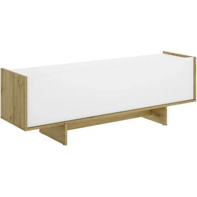 Pegane Meuble TV bas avec 1 porte abattante, coloris chêne sonoma/blanc - Publicité Pegane Meuble TV bas avec 1 porte abattante, coloris chêne sonoma/blanc - Publicité