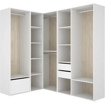 Pegane Armoire d’angle dressing ouverte avec 3 penderies, 2 tiroirs - Publicité Pegane Armoire d’angle dressing ouverte avec 3 penderies, 2 tiroirs - Publicité