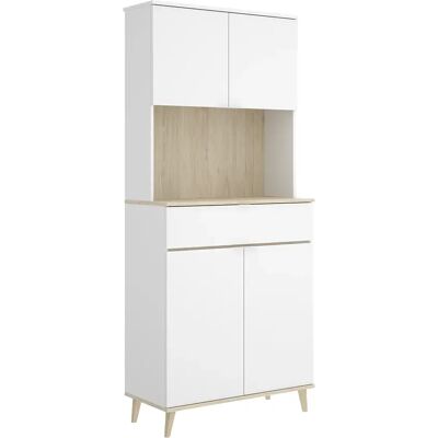Pegane Armoire buffet de cuisine à 4 portes, 1 tiroir et 1 niche centrale, coloris blanc/naturel - Publicité Pegane Armoire buffet de cuisine à 4 portes, 1 tiroir et 1 niche centrale, coloris blanc/naturel - Publicité