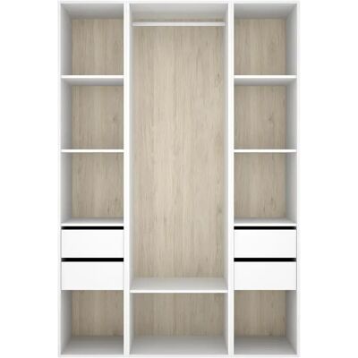 Pegane Armoire dressing ouverte avec fond arrière réversible, penderie, étagères et 4 tiroirs - Publicité Pegane Armoire dressing ouverte avec fond arrière réversible, penderie, étagères et 4 tiroirs - Publicité