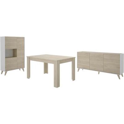 Pegane Salle à manger complète, Table à manger extensible + buffet à 3 portes + vitrine - Publicité Pegane Salle à manger complète, Table à manger extensible + buffet à 3 portes + vitrine - Publicité