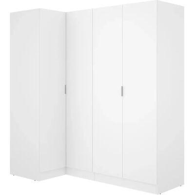Pegane Armoire d'angle placard de rangement à 4 portes battantes, coloris Blanc - Publicité Pegane Armoire d'angle placard de rangement à 4 portes battantes, coloris Blanc - Publicité