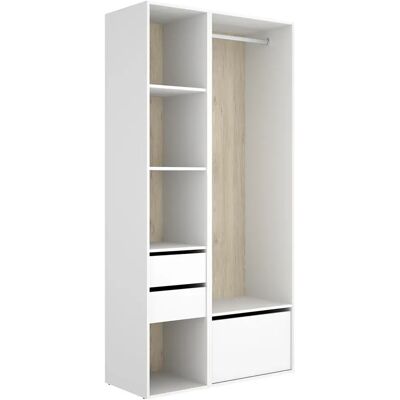 Pegane Armoire dressing ouverte avec fond réversible, 2 tiroirs, 4 étagères et porte - Publicité Pegane Armoire dressing ouverte avec fond réversible, 2 tiroirs, 4 étagères et porte - Publicité