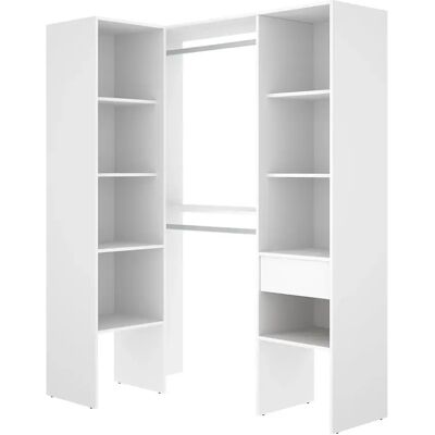 Pegane Dressing d'angle ouvert avec penderie à double tringles, 1 tiroir et 8 étagères - Publicité Pegane Dressing d'angle ouvert avec penderie à double tringles, 1 tiroir et 8 étagères - Publicité