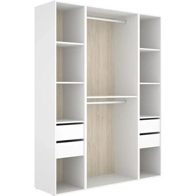 Pegane Armoire dressing avec fond arrière réversible, penderie, étagères et 4 tiroirs - Publicité Pegane Armoire dressing avec fond arrière réversible, penderie, étagères et 4 tiroirs - Publicité