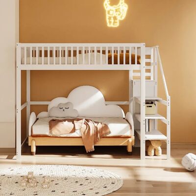 Merax Lit Mezzanine 140x200cm-avec Escalier-lit Enfant Avec Étagère De Rangement-armoire-blanc - Publicité Merax Lit Mezzanine 140x200cm-avec Escalier-lit Enfant Avec Étagère De Rangement-armoire-blanc - Publicité