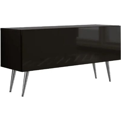 3XELIVING Meuble TV : Noir Mat/Noir Brillant, pieds Chrome, 100 x 52 x 32 cm - Publicité 3XELIVING Meuble TV : Noir Mat/Noir Brillant, pieds Chrome, 100 x 52 x 32 cm - Publicité