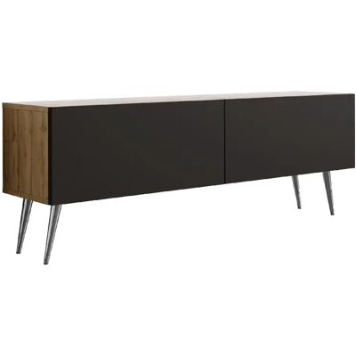 3XELIVING Meuble TV : Chêne Wotan / Noir Mat, pieds Chrome, 140 x 52 x 32 cm - Publicité 3XELIVING Meuble TV : Chêne Wotan / Noir Mat, pieds Chrome, 140 x 52 x 32 cm - Publicité