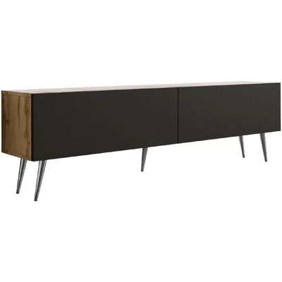 3XELIVING Meuble TV : Chêne Wotan / Noir Mat, pieds Chrome, 170 x 52 x 32 cm - Publicité 3XELIVING Meuble TV : Chêne Wotan / Noir Mat, pieds Chrome, 170 x 52 x 32 cm - Publicité