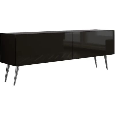 3XELIVING Meuble TV : Noir Mat/Noir Brillant, pieds Chrome, 140 x 52 x 32 cm - Publicité 3XELIVING Meuble TV : Noir Mat/Noir Brillant, pieds Chrome, 140 x 52 x 32 cm - Publicité