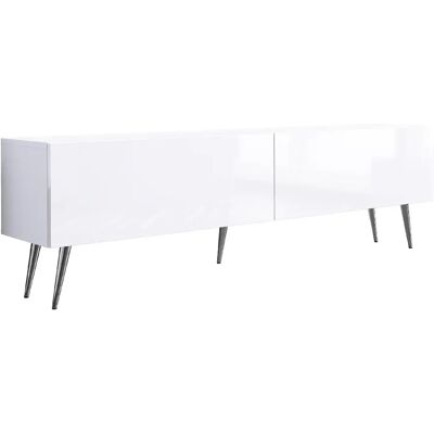 3XELIVING Meuble TV : Blanc Mat / Blanc Brillant, pieds Chrome, 170 x 52 x 32 cm - Publicité 3XELIVING Meuble TV : Blanc Mat / Blanc Brillant, pieds Chrome, 170 x 52 x 32 cm - Publicité