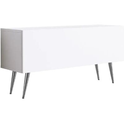 3XELIVING Meuble TV, Blanc Mat, pieds Chrome, 100 x 52 x 32 cm - Publicité 3XELIVING Meuble TV, Blanc Mat, pieds Chrome, 100 x 52 x 32 cm - Publicité