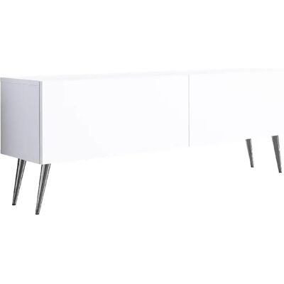 3XELIVING Meuble TV : Blanc Mat, pieds Chrome, 140 x 52 x 32 cm - Publicité 3XELIVING Meuble TV : Blanc Mat, pieds Chrome, 140 x 52 x 32 cm - Publicité