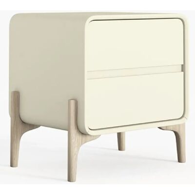 ICONIK INTERIOR Table de chevet scandi moderne recouverte en simili cuir avec 2 tiroirs et pieds en bois naturel - Bennis Crème - Publicité ICONIK INTERIOR Table de chevet scandi moderne recouverte en simili cuir avec 2 tiroirs et pieds en bois naturel - Bennis Crème - Publicité