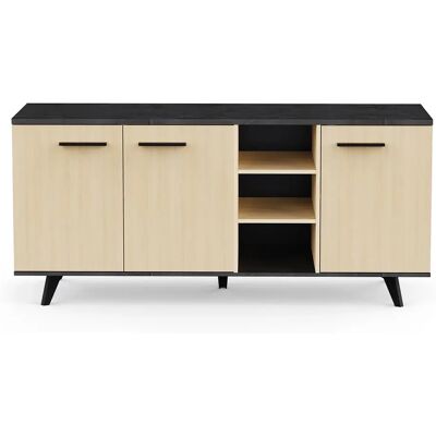 Pegane Buffet bas meuble de rangement 3 portes 3 niches couleur chêne / anthracite - Largeur 160,7 x Profondeur 43,9 x Hauteur 73,3 cm - Publicité Pegane Buffet bas meuble de rangement 3 portes 3 niches couleur chêne / anthracite - Largeur 160,7 x Profondeur 43,9 x Hauteur 73,3 cm - Publicité