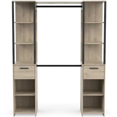 Pegane Armoire dressing 2 colonnes 2 tiroirs couleur chêne / noir mat - Largeur 159,8 x Profondeur 49,5 x Hauteur 200,3 cm - Publicité Pegane Armoire dressing 2 colonnes 2 tiroirs couleur chêne / noir mat - Largeur 159,8 x Profondeur 49,5 x Hauteur 200,3 cm - Publicité