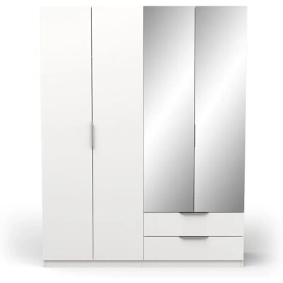 Pegane Armoire 4 portes dont 2 avec miroir 2 tiroirs couleur blanc mat - Largeur 157,3 x Profondeur 51,1 x Hauteur 203 cm - Publicité Pegane Armoire 4 portes dont 2 avec miroir 2 tiroirs couleur blanc mat - Largeur 157,3 x Profondeur 51,1 x Hauteur 203 cm - Publicité