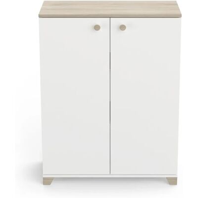 Pegane Meuble de rangement 2 portes 2 étagères couleur chêne / blanc mat - Largeur 79,7 x Profondeur 35,1 x Hauteur 104,2 cm - Publicité Pegane Meuble de rangement 2 portes 2 étagères couleur chêne / blanc mat - Largeur 79,7 x Profondeur 35,1 x Hauteur 104,2 cm - Publicité