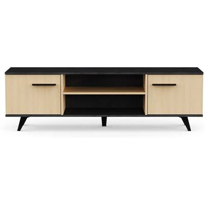 Pegane Meuble TV 2 portes avec rangement couleur chêne / anthracite - Largeur 151,4 x Profondeur 39,3 x Hauteur 46,2 cm - Publicité Pegane Meuble TV 2 portes avec rangement couleur chêne / anthracite - Largeur 151,4 x Profondeur 39,3 x Hauteur 46,2 cm - Publicité