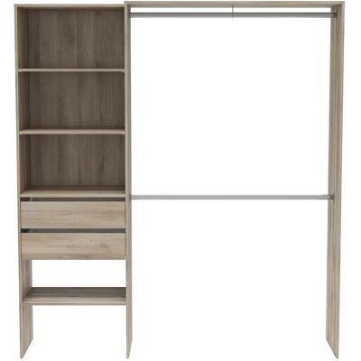 Pegane Armoire dressing avec 2 penderies, 4 étagères et 2 tiroirs couleur chêne - Largeur 184,5 x Profondeur 44,1 x Hauteur 204,5 cm - Publicité Pegane Armoire dressing avec 2 penderies, 4 étagères et 2 tiroirs couleur chêne - Largeur 184,5 x Profondeur 44,1 x Hauteur 204,5 cm - Publicité