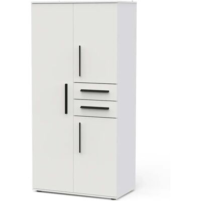Pegane Amoire placard de rangement 3 portes et 2 tiroirs couleur blanc mat - Largeur 90,4 x Profondeur 50 x Hauteur 188 cm - Publicité Pegane Amoire placard de rangement 3 portes et 2 tiroirs couleur blanc mat - Largeur 90,4 x Profondeur 50 x Hauteur 188 cm - Publicité