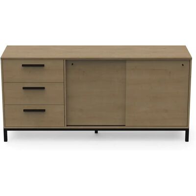 Pegane Buffet meuble de rangement 2 portes et 3 tiroirs couleur chêne / noir mat - Largeur 181 x Profondeur 44,9 x Hauteur 86 cm - Publicité Pegane Buffet meuble de rangement 2 portes et 3 tiroirs couleur chêne / noir mat - Largeur 181 x Profondeur 44,9 x Hauteur 86 cm - Publicité