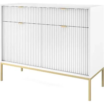 3XELIVING Commode : 2 Tiroirs, 2 Portes, Blanc, or, 104 x 83 x 39 cm, poignées dorées - Publicité 3XELIVING Commode : 2 Tiroirs, 2 Portes, Blanc, or, 104 x 83 x 39 cm, poignées dorées - Publicité