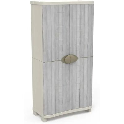 Pegane Armoire meuble de rangement 4 étagères intérieur/extérieur coloris beige/gris - Longueur 90 x Profondeur 45 x Hauteur 184 cm - Publicité Pegane Armoire meuble de rangement 4 étagères intérieur/extérieur coloris beige/gris - Longueur 90 x Profondeur 45 x Hauteur 184 cm - Publicité