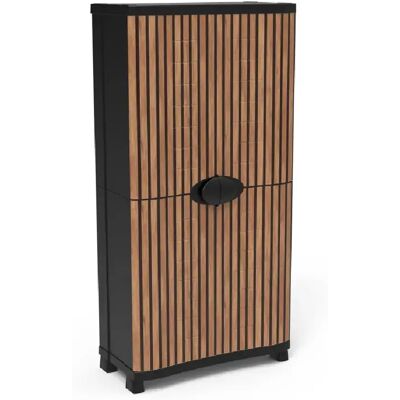 Pegane Armoire meuble de rangement 4 étagères intérieur/extérieur coloris Noir/Marron - Longueur 90 x Profondeur 45 x Hauteur 184 cm - Publicité Pegane Armoire meuble de rangement 4 étagères intérieur/extérieur coloris Noir/Marron - Longueur 90 x Profondeur 45 x Hauteur 184 cm - Publicité