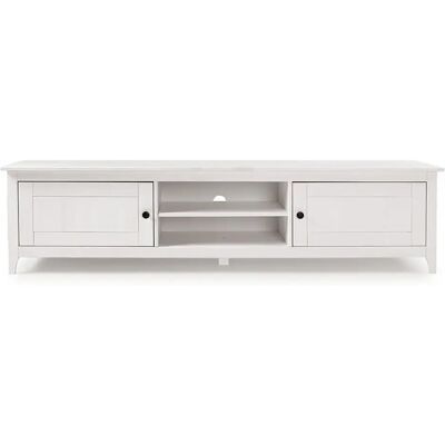 Pegane Meuble TV avec 2 portes et 2 étagères ouvertes coloris Blanc - Longueur 180 x Hauteur 45 x profondeur 35 cm - Publicité Pegane Meuble TV avec 2 portes et 2 étagères ouvertes coloris Blanc - Longueur 180 x Hauteur 45 x profondeur 35 cm - Publicité