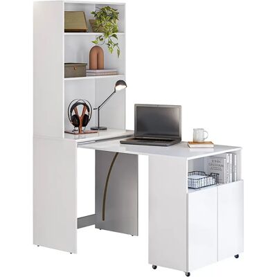 Pegane Bureau rétractable avec bibliothèque et espace de rangement intégrée coloris Blanc - Longueur 175 x Hauteur 136 x Profondeur 69,5 cm - Publicité Pegane Bureau rétractable avec bibliothèque et espace de rangement intégrée coloris Blanc - Longueur 175 x Hauteur 136 x Profondeur 69,5 cm - Publicité