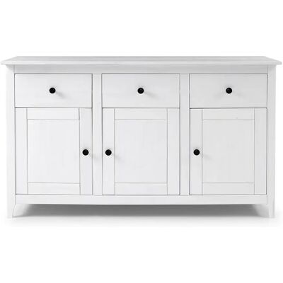 Pegane Buffet à 3 tiroirs et 3 portes Meuble de rangement coloris Blanc - Longueur 134 x Profondeur 40 x Hauteur 79 cm - Publicité Pegane Buffet à 3 tiroirs et 3 portes Meuble de rangement coloris Blanc - Longueur 134 x Profondeur 40 x Hauteur 79 cm - Publicité