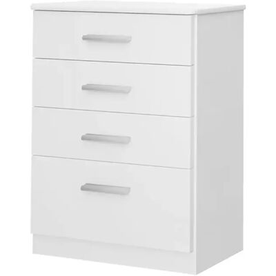 Pegane Commode chiffonnier meuble de rangement à 4 tiroirs coloris blanc neige - Longueur 61 x Hauteur 86 x Profondeur 38 cm - Publicité Pegane Commode chiffonnier meuble de rangement à 4 tiroirs coloris blanc neige - Longueur 61 x Hauteur 86 x Profondeur 38 cm - Publicité