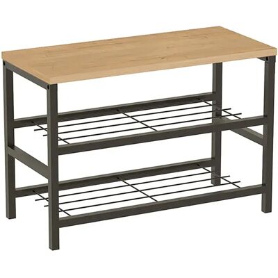 Pegane Banc Étagère Meuble à chaussures à 2 niveaux de rangement cadre en acier noir - Longueur 65 x Hauteur 45 x Profondeur 30 cm - Publicité Pegane Banc Étagère Meuble à chaussures à 2 niveaux de rangement cadre en acier noir - Longueur 65 x Hauteur 45 x Profondeur 30 cm - Publicité