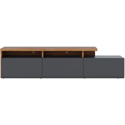 Pegane Meuble TV bas avec 3 tiroirs coloris bois et noir mat - Longueur 210 x Hauteur 51 x Profondeur 45 cm - Publicité Pegane Meuble TV bas avec 3 tiroirs coloris bois et noir mat - Longueur 210 x Hauteur 51 x Profondeur 45 cm - Publicité