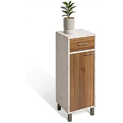 Pegane Meuble bas avec tiroir et porte fermeture soft close, coloris marron/blanc - Longueur 32 x Profondeur 30 x Hauteur 78 cm - Publicité Pegane Meuble bas avec tiroir et porte fermeture soft close, coloris marron/blanc - Longueur 32 x Profondeur 30 x Hauteur 78 cm - Publicité